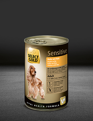 select gold sensitive adult huhn mit reis dose nass 530x890px
