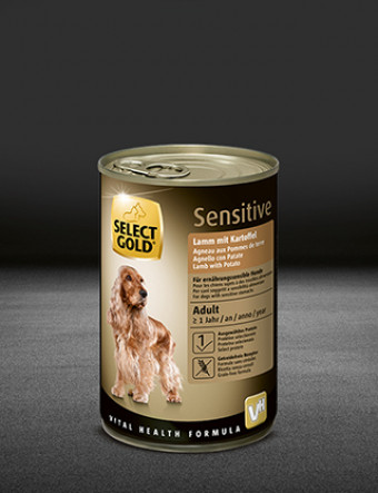 select gold sensitive adult lamm mit kartoffel dose nass 320x417px
