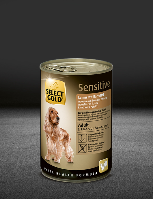 select gold sensitive adult lamm mit kartoffel dose nass 530x890px