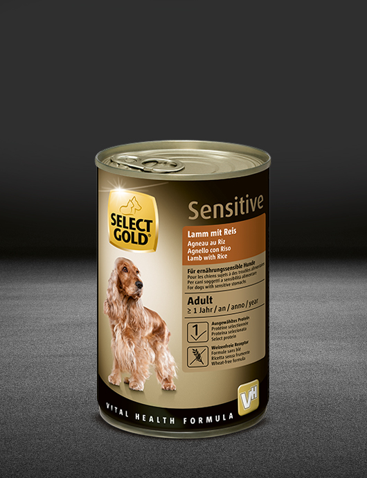 select gold sensitive adult lamm mit reis dose nass 530x890px