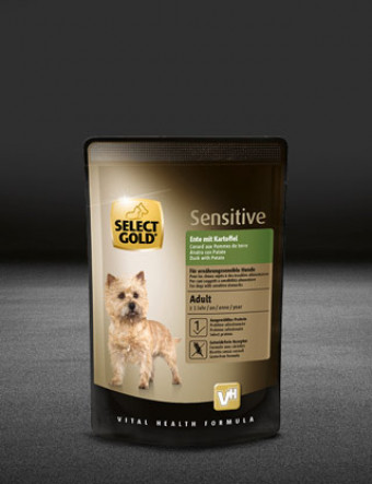 select gold sensitive adult mit ente und kartoffel pouch nass 320x417px