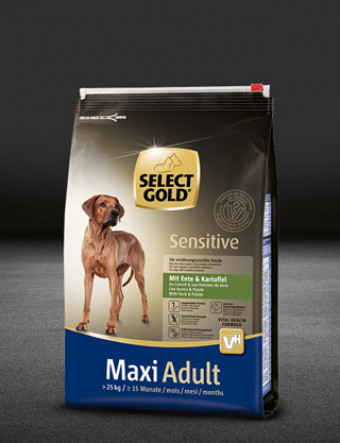 select gold sensitive maxi adult mit ente und kartoffel beutel trocken 320x417px