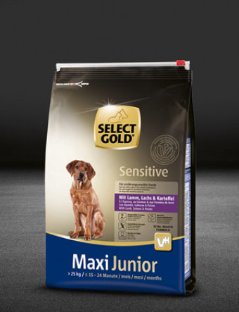 select gold sensitive maxi junior mit lamm%2C lachs und kartoffel beutel trocken 320x417px