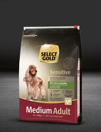 select gold sensitive medium adult mit ente und kartoffel beutel trocken 320x417px