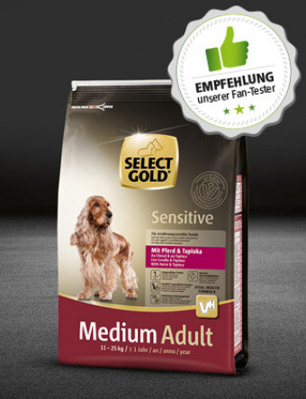 select gold hund adult medium sensitive pferd tapioka 4kg 320x417 fantester