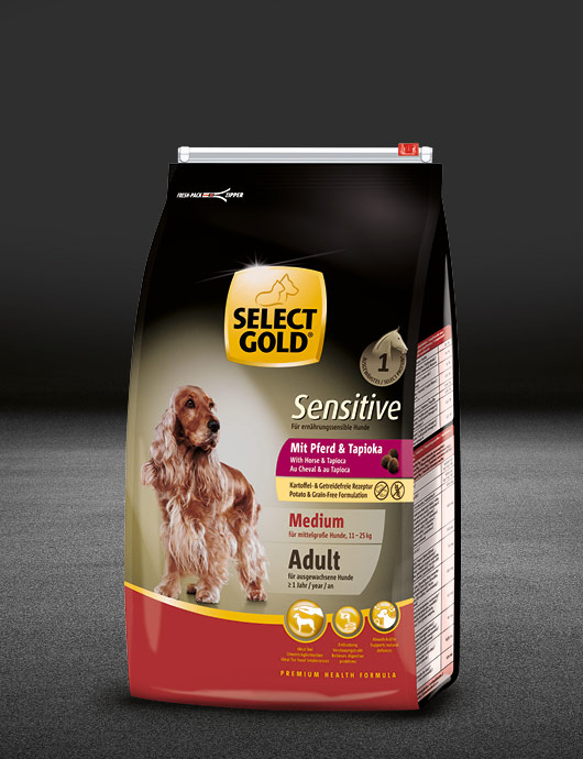 select gold sensitive medium adult mit pferd und tapioka beutel trocken 530x890px