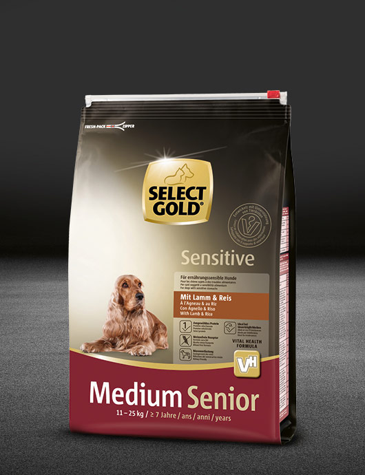 select gold sensitive medium senior lamm und reis beutel trocken 530x890px