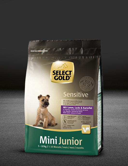 select gold sensitive mini junior mit lamm%2C lachs und kartoffel beutel trocken 530x890px